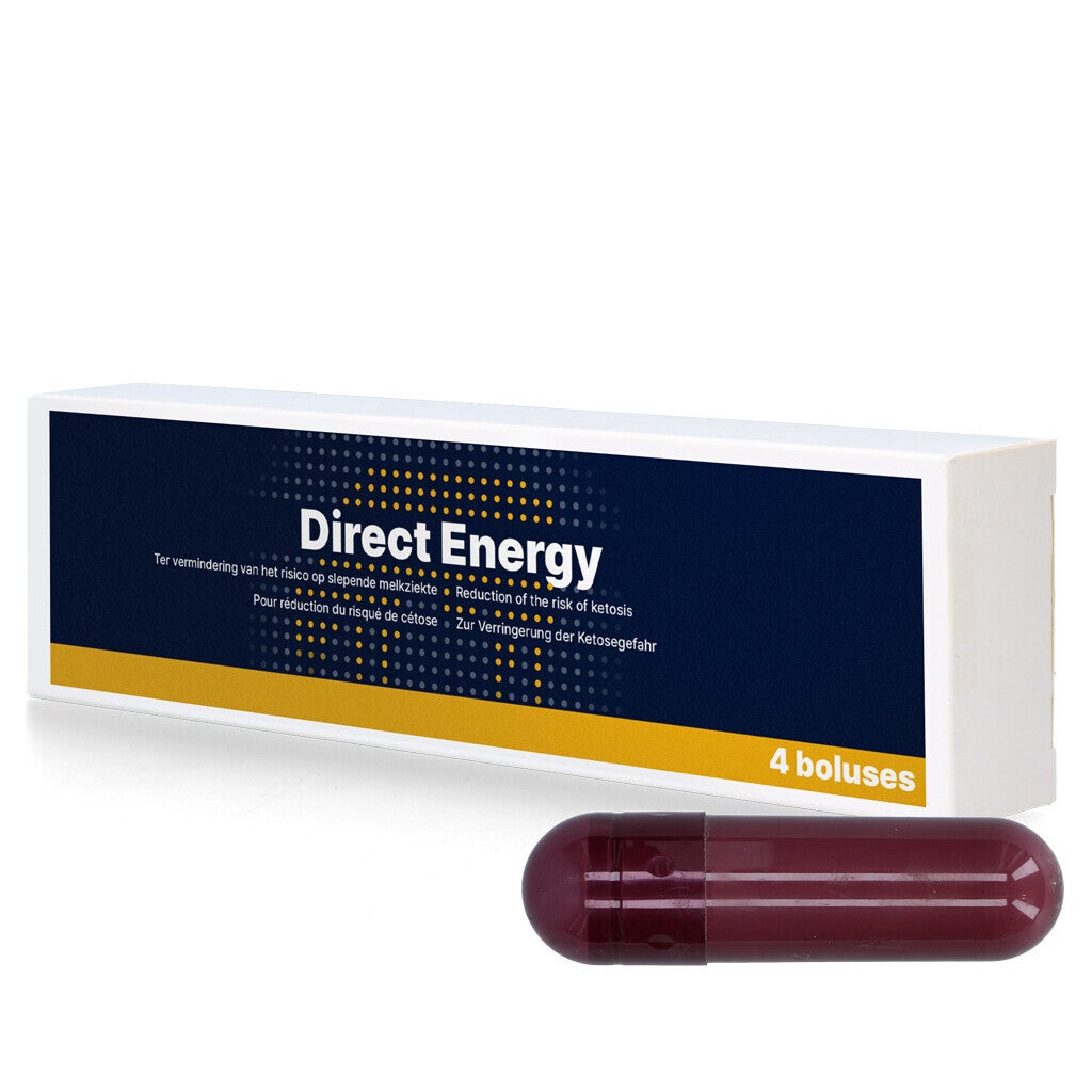 Direct Energy 4 x 67 g Energiebolus ter vermindering van het risico op slepende melkziekte bij melkvee.