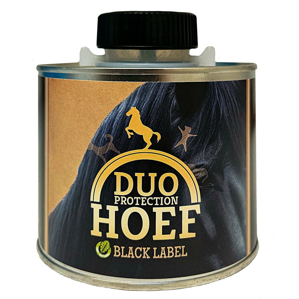 Duo Protection Hoef Black Label 500 ml Duo Protection Black Label wordt gemaakt van paardenvet en heeft een 100% natuurlijke basis.