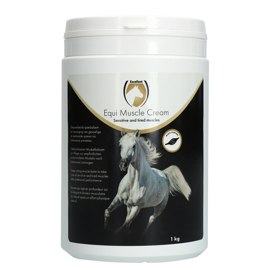 Excellent Horse Muscle Cream 1 kg Diepwerkende spierbalsem ter verzorging van gevoelige en vermoeide spieren na (intensieve) prestaties.