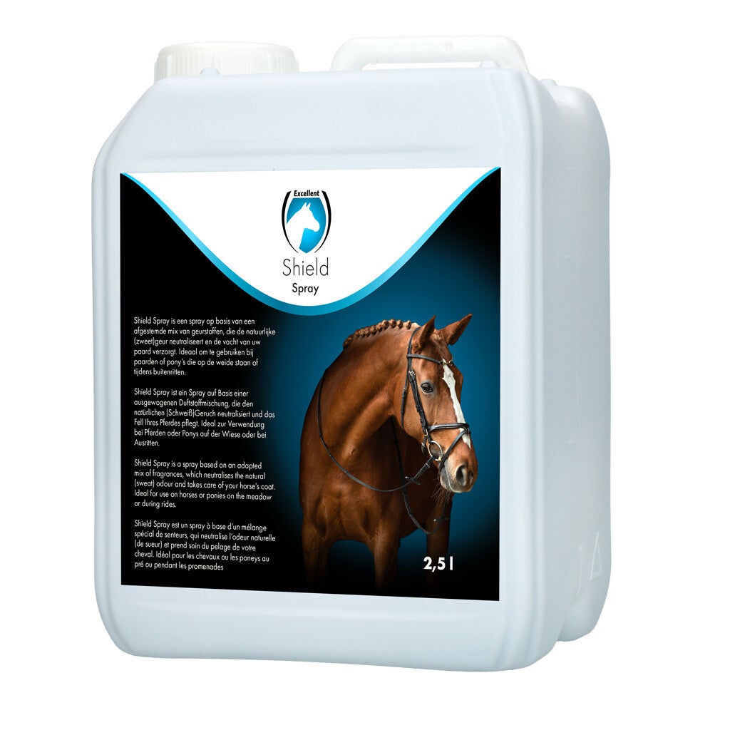 Excellent Horse Shield Spray 2,5 l Een verzorgende spray die de natuurlijke (zweet)geur van het paard neutraliseert.