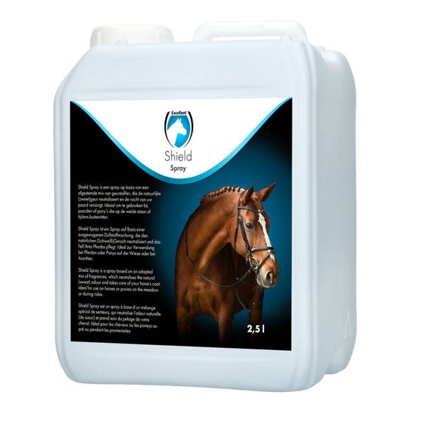 Excellent Horse Shield Spray 2,5 l Een verzorgende spray die de natuurlijke (zweet)geur van het paard neutraliseert.