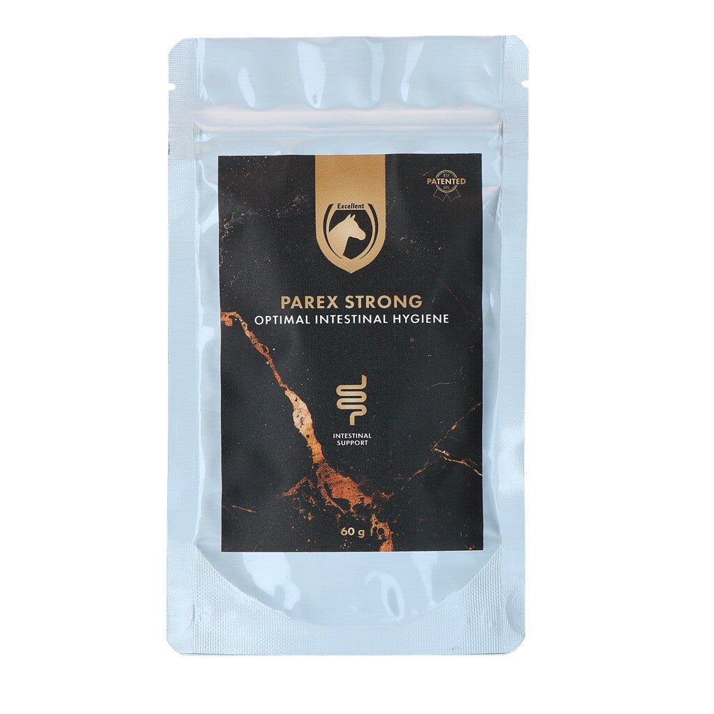Excellent Horse Parex Strong Excellent Horse Parex Strong is een aanvullend diervoeder voor paarden ter ondersteuning van een normale wormbalans en gezonde darmflora. Verpakt in sachets van 60 gram, de prijs is per sachet en de minimale afname is 12 sache