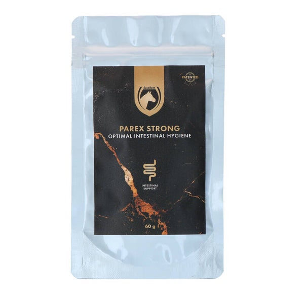 Excellent Horse Parex Strong Excellent Horse Parex Strong is een aanvullend diervoeder voor paarden ter ondersteuning van een normale wormbalans en gezonde darmflora. Verpakt in sachets van 60 gram, de prijs is per sachet en de minimale afname is 12 sache