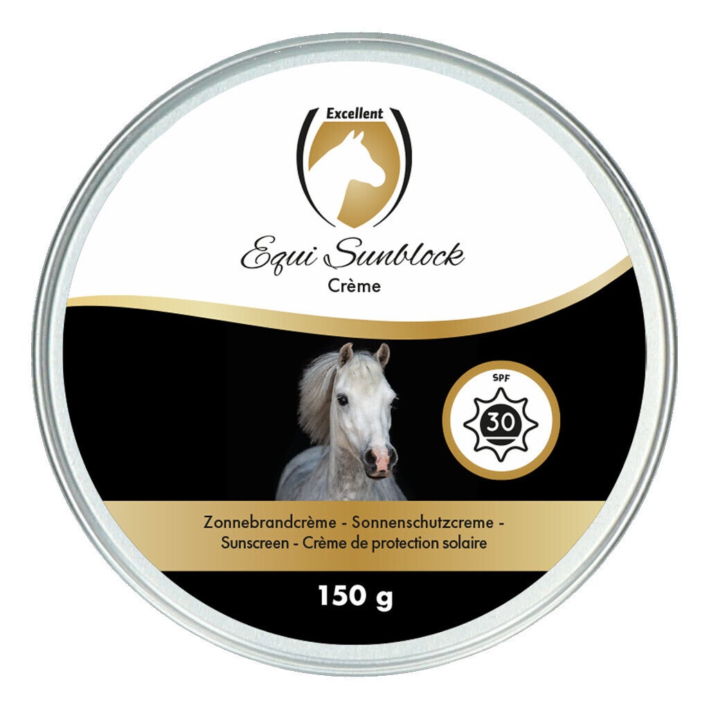 Excellent Horse Sunblock Cream SPF 30 150 g  Zonnebrandcrème voor paarden die 24 uur lang bescherming biedt tegen schadelijke UV-straling.
