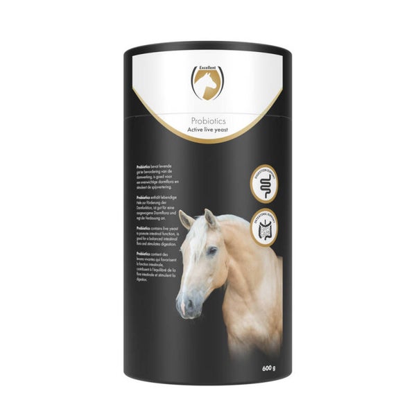 Excellent Horse Probiotics 600 g Excellent Horse Probiotics is een aanvullend diervoeder voor paarden in poedervorm. Het helpt de darmwerking te bevorderen, is goed voor een evenwichtige darmflora en stimuleert de spijsvertering.