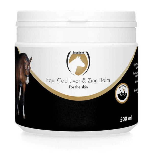 Excellent Horse Cod Liver & Zinc Balm 500 ml Huidverzorgende zalf met levertraan en zink. Het helpt de gevoelige huid te beschermen en het herstellend vermogen van de huid te ondersteunen.