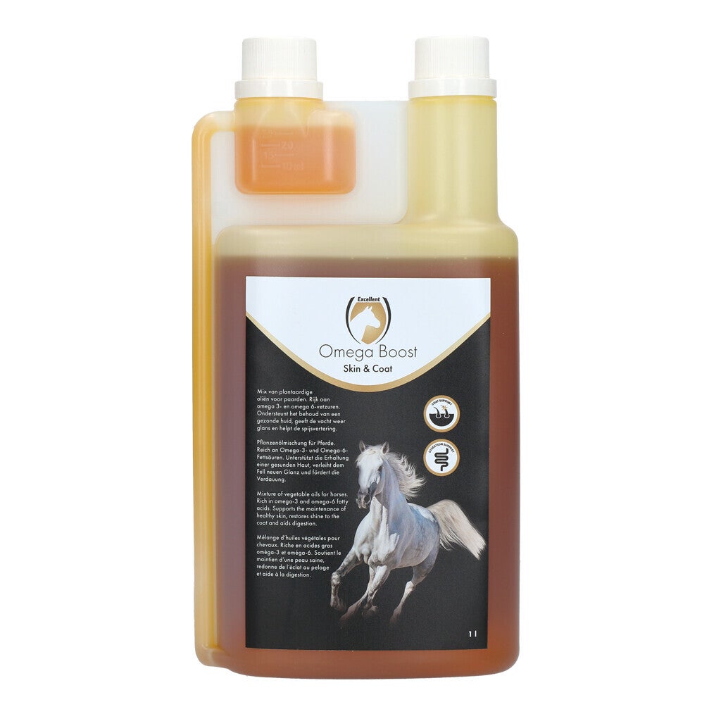 Excellent Horse Omega Boost 1 l Helpt bij de ondersteuning van de vacht en huid van uw paard!