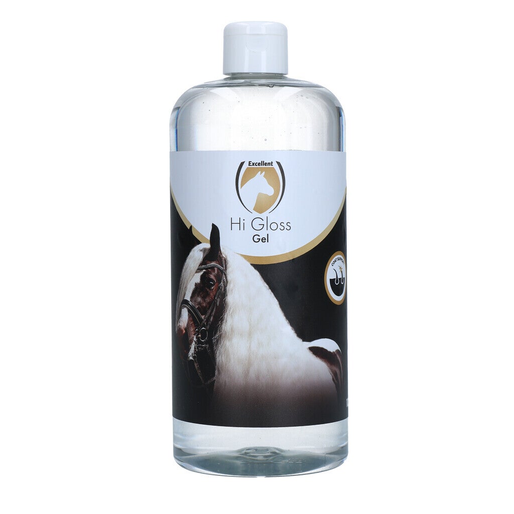 Excellent Horse Hi Gloss Gel 1 l Glansgel voor de staart en manen. Maakt het haar goed doorkambaar, geeft volume en een prachtige glans.