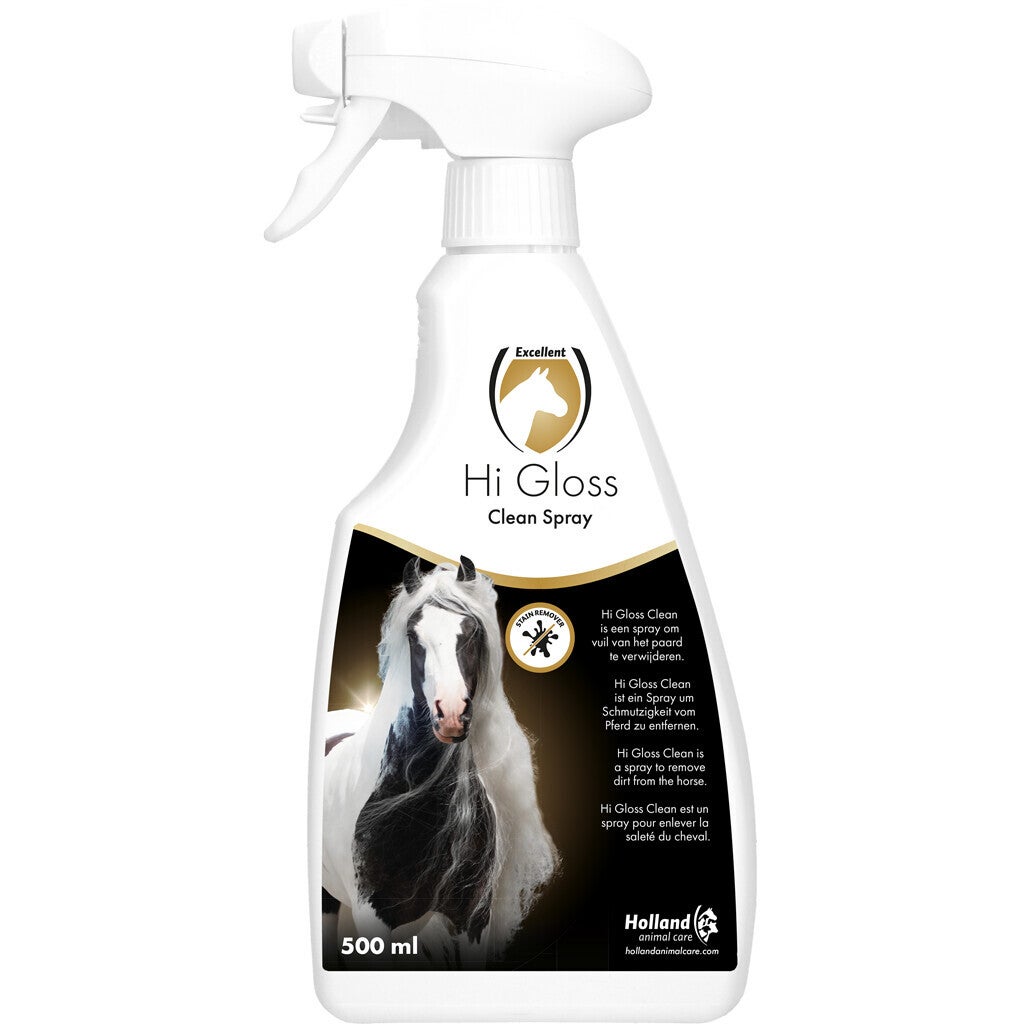 Excellent Horse Hi Gloss Clean Spray 500 ml Spray voor het verwijderen van vuil van het paard.