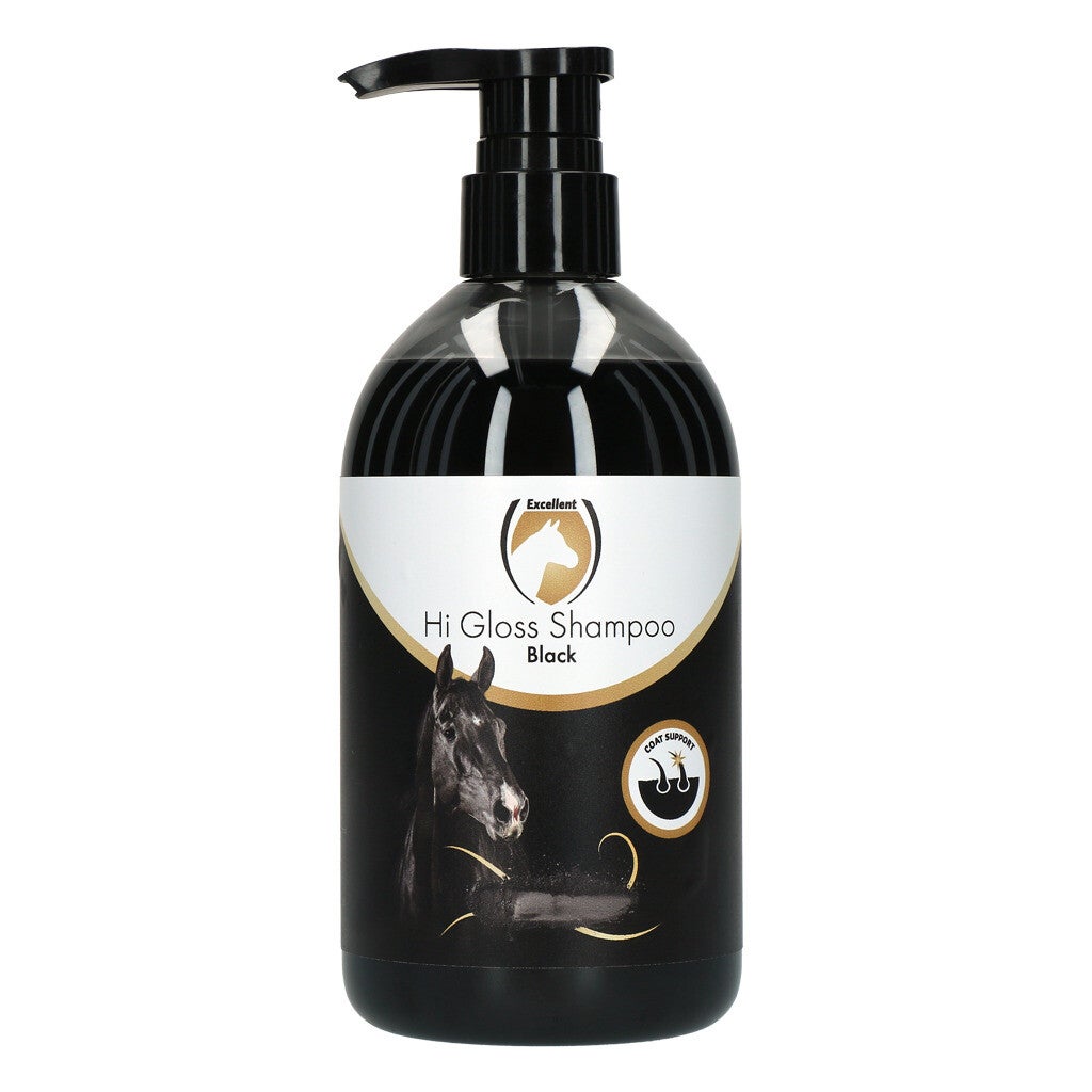 Excellent Horse Hi Gloss Shampoo Zwart 500 ml Een pH-neutrale kleurshampoo, speciaal voor het laten opleven van de eigen vachtkleur.
