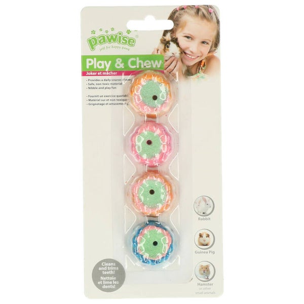 Pawise Play & Chew Pie Deze taartjes zijn niet alleen super leuk maar trimmen ook de tanden van uw knaagdier. Geschikt voor konijnen, cavia's, hamsters en andere kleine knaagdieren. Formaat taartje: 3 cm breed x 1 cm hoog