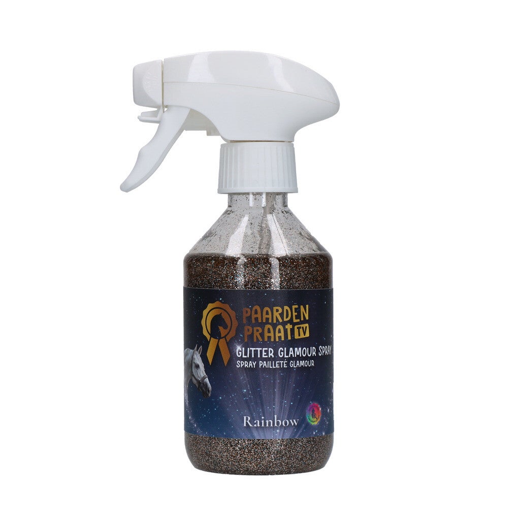 Paardenpraat TV Glitter Glamour Spray Laat je paard of pony de ster zijn van de show! Goedgekeurd door Britt Dekker en Esra de Ruiter.