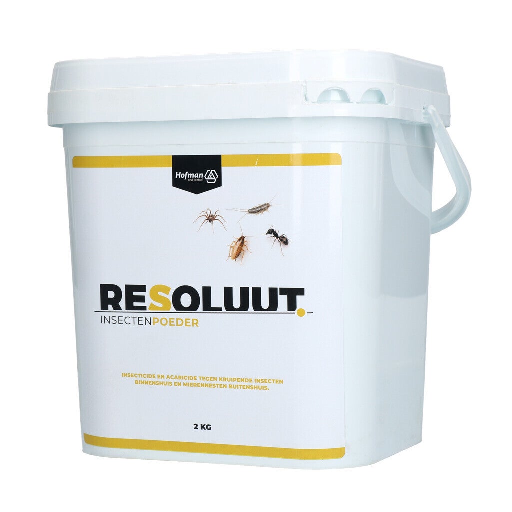 Resoluut Insectenpoeder 2 kg  Zeer breed inzetbaar stuifpoeder tegen kruipende insecten en spinnen binnenshuis en mieren buitenshuis.