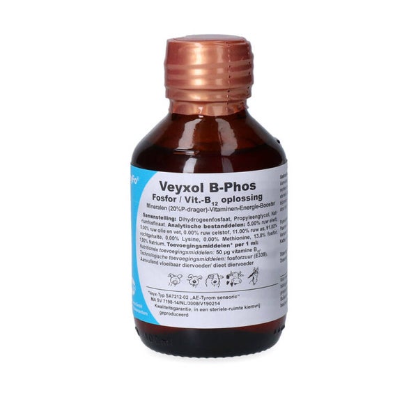Veyx Veyfo Veyxol B-Phos  100 ml of 250 ml  Bevat een hoog gehalte aan fosfor, vitamine B12 en propyleenglycol.
