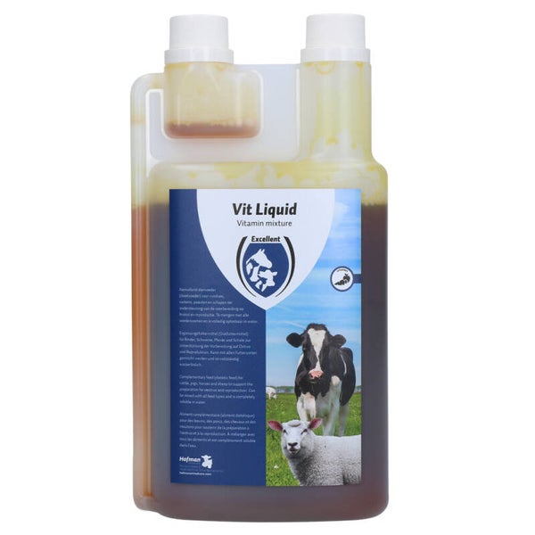 Excellent Vit Liquid Multivitamine 1 l Vloeibaar vitaminemengsel voor rundvee, varkens, paarden en schapen.