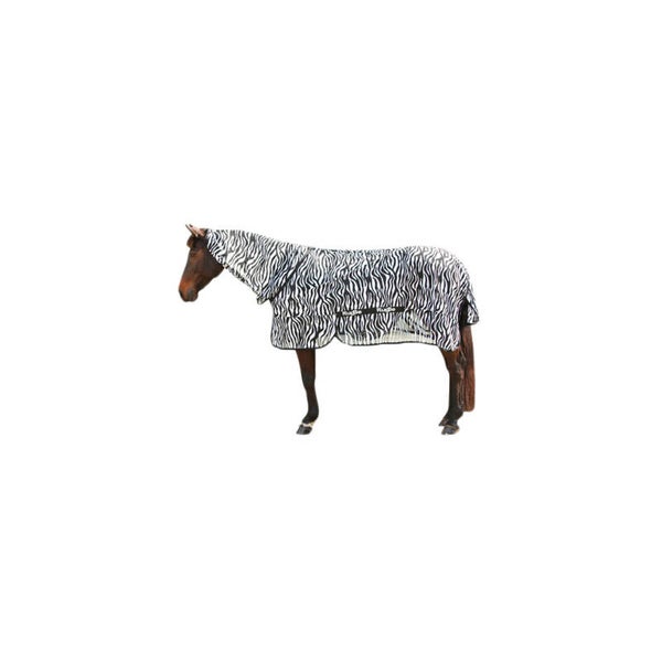 Vliegendeken Zebra incl. nekdeel Vliegen- eczeemdeken met neksectie. • Geïntegreerde halsgedeelte met klittenband• Smalle mesh, zachte polyester en de zebralook zorgt voor een perfecte bescherming tegen vervelende vliegen, stekende en bijtende insecten• G
