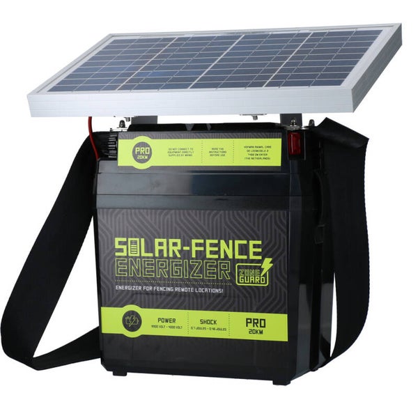 ZoneGuard Solar-Fence Energizer Pro 20 km Werkt op zonne-energie, zowel bij zonlicht als bij daglicht.