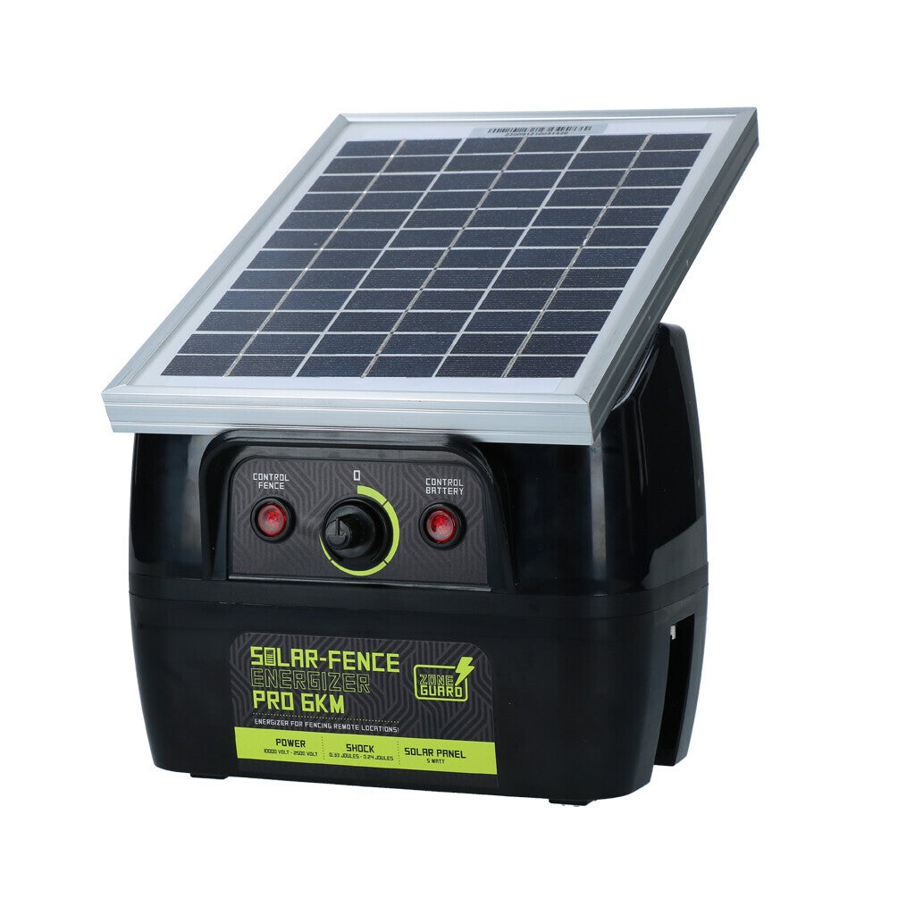 Zoneguard Solar-Fence Energizer Pro 6 km Werkt op zonne-energie, zowel bij zonlicht als bij daglicht.