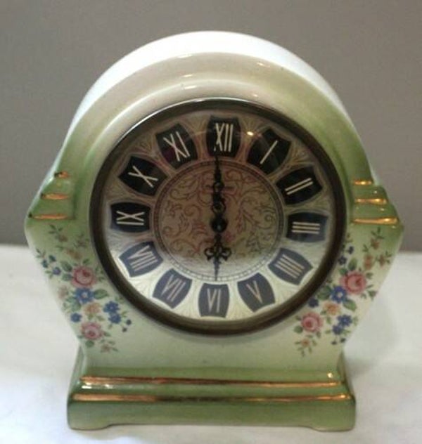 VINTAGE GERMAN CERAMIC MANTLE CLOCK
