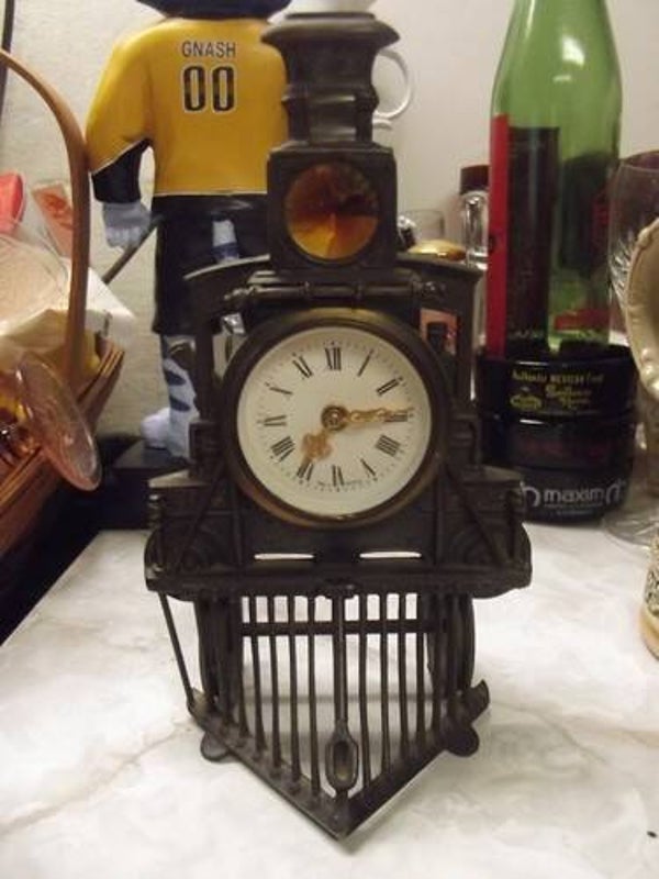 Vintage Louis Pierlot German Metal Train Face Clock