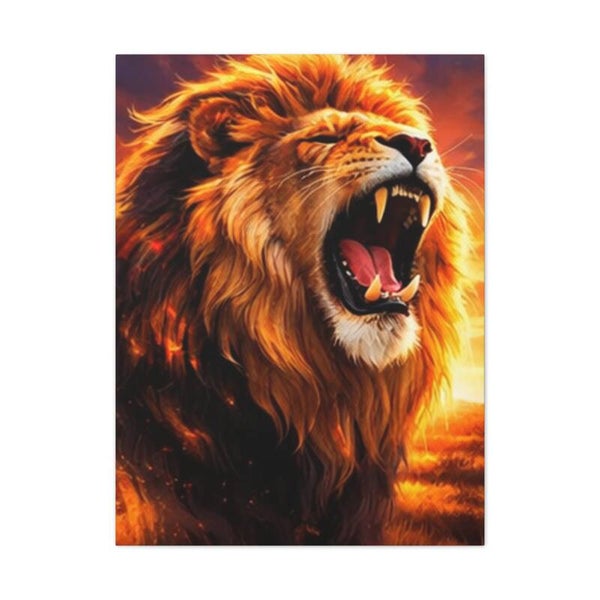 Roaring Sunset Lion Canvas Stretched 0.75" | Wall Art, Safari Decor