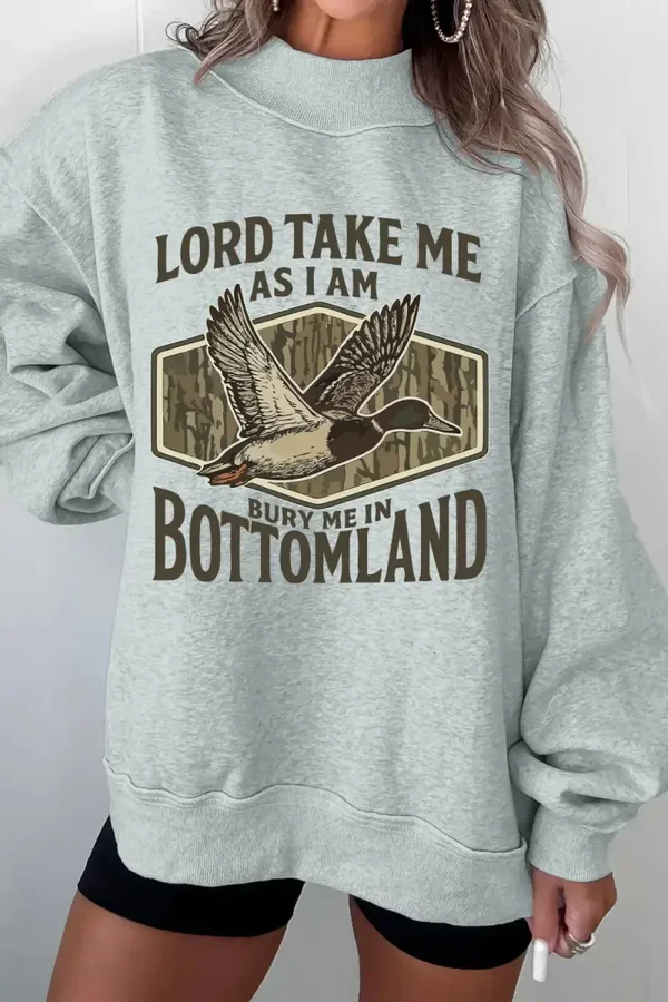 *Pre-Order* Gray Exposed Seam Mock Neck Western Print Duck Sweatshirt