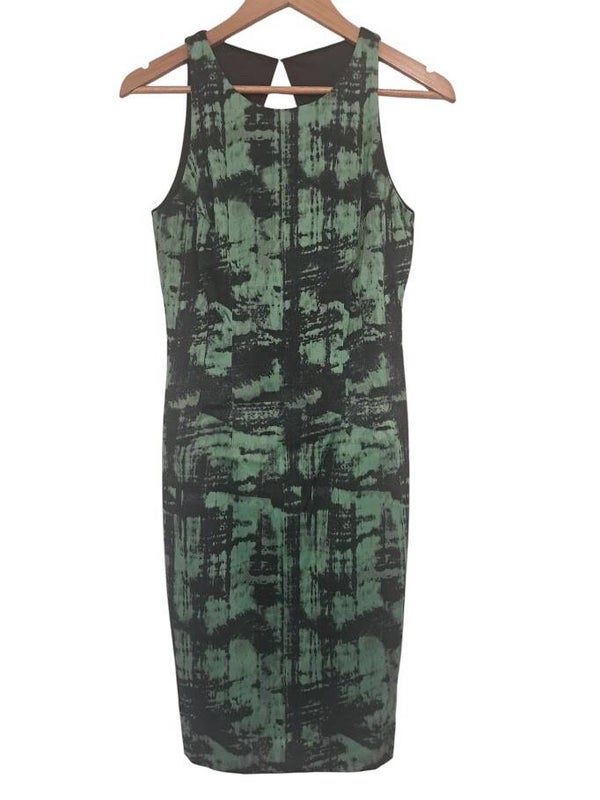Jay Godfrey Knee Length Green & Black Abstract Dress NEW