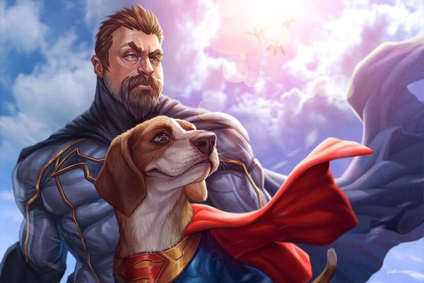 Breezy the super hero with his super dog and his wife