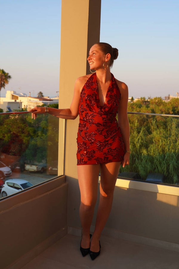 Bordeaux sparkly mini dress