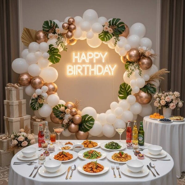 Decorate with balloon garlands, guests can choose their preferred colours