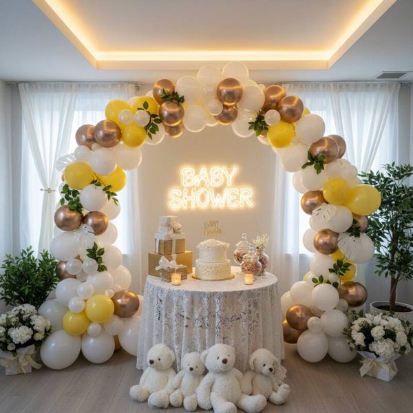 Decorate with balloon garlands, guests can choose their preferred colours