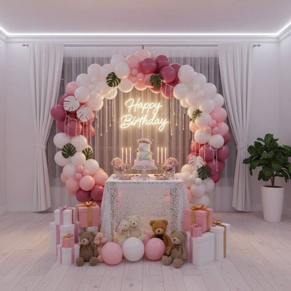 Decorate with balloon garlands, guests can choose their preferred colours