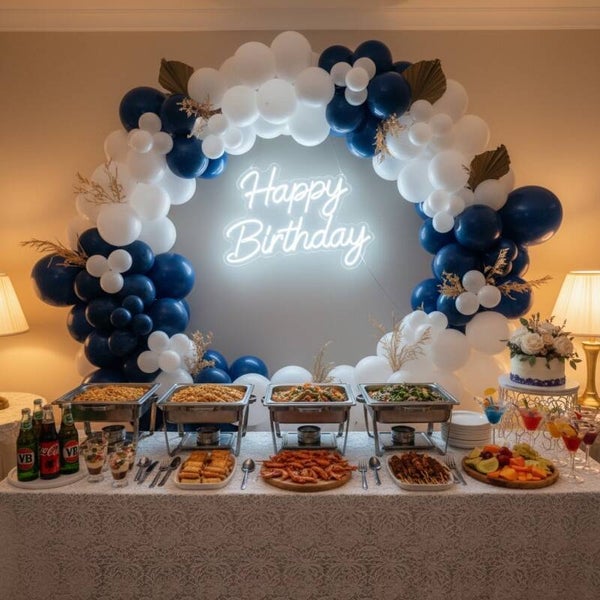 Decorate with balloon garlands, guests can choose their preferred colours