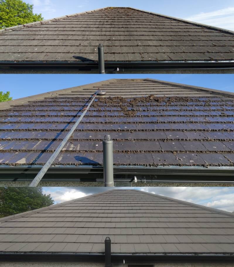 Roof cleaning before and after