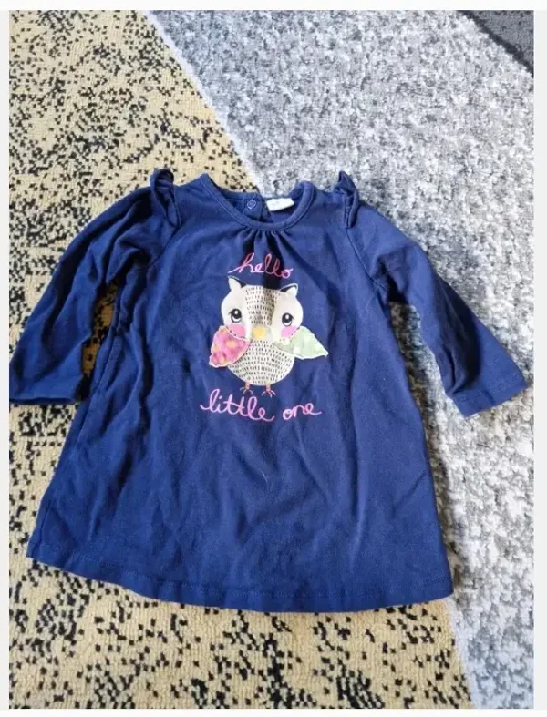 Blauw jurkje met uil maat 68