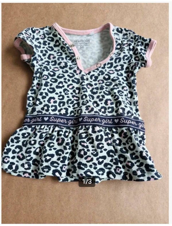 Blauw roze panter jurkje Maat 56