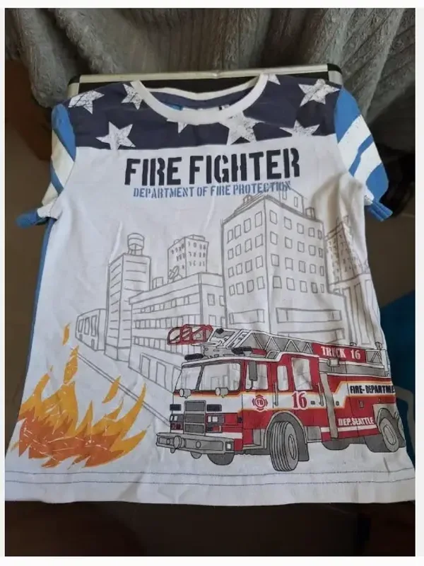 Blauw wit tshirt fire maat 92-98