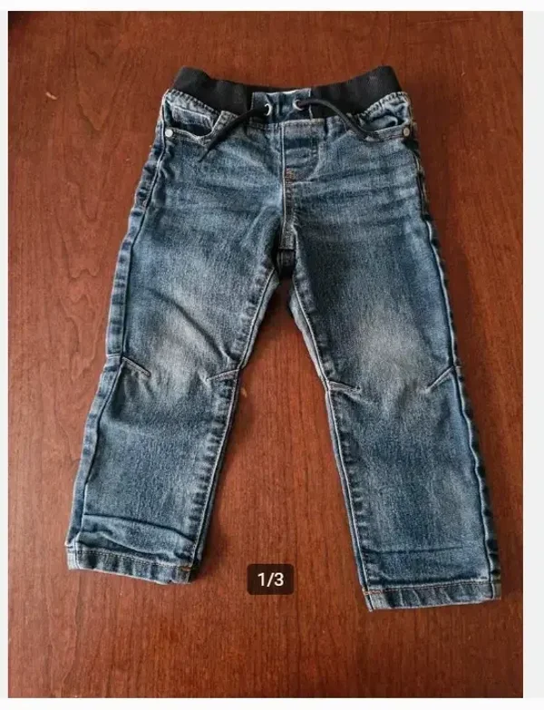 Donkerblauwe spijkerbroek elastische band Maat 92