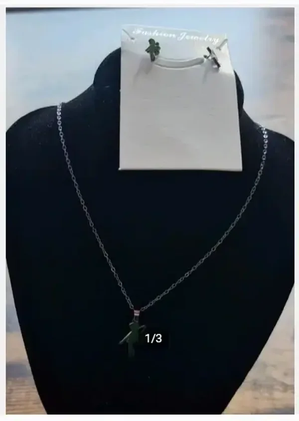 Gekleurde engel ketting met oorbellen van roestvrij staal 3