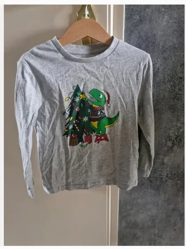 Grijs shirt met kerstdino maat 110