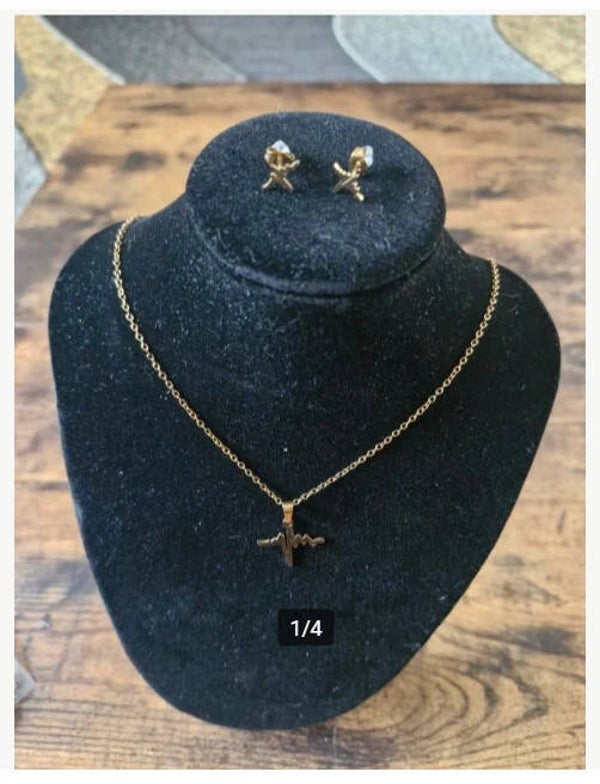 Hartslag ketting met oorbellen van roestvrij staal