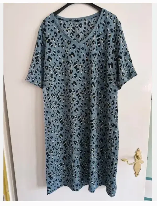 Hema Blauwgroene Wijde Jurk met Luipaardprint - Maat XL