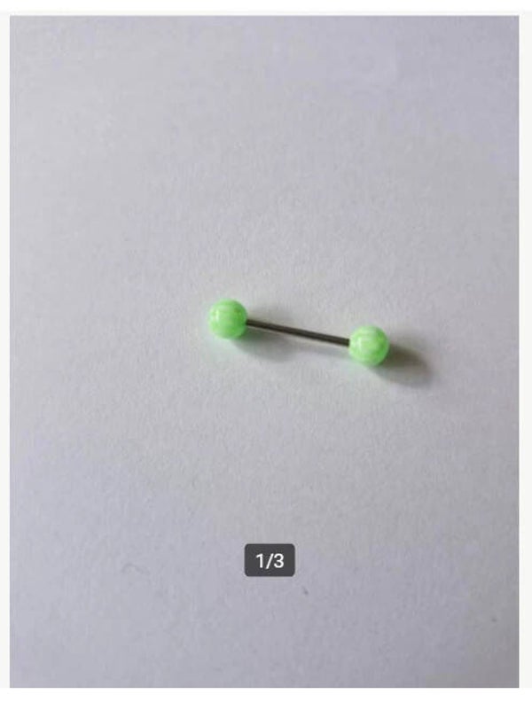 Tongpiercing lichtgroen met witte strepen Nr5