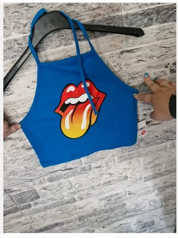 nieuwe blauwe rolling stones topje maat m