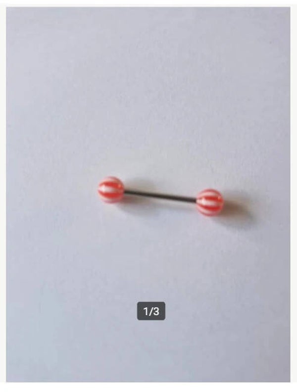 Tongpiercing oranje/rood met witte strepen nr7