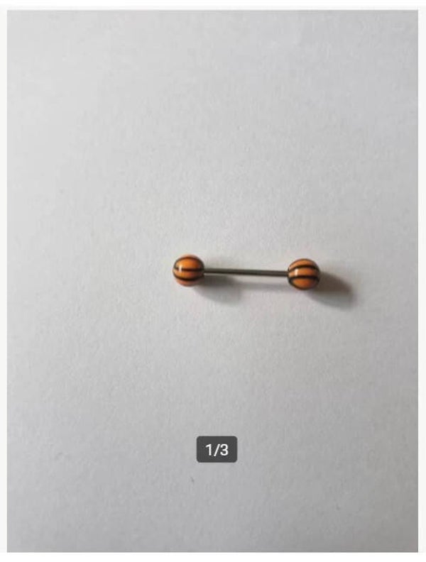 Tongpiercing oranje met zwarte strepen Nr3