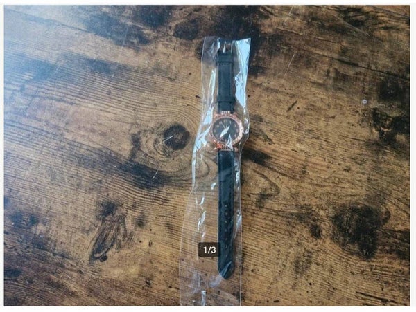 Zwart dames quartz horloge Met sier diamantjes