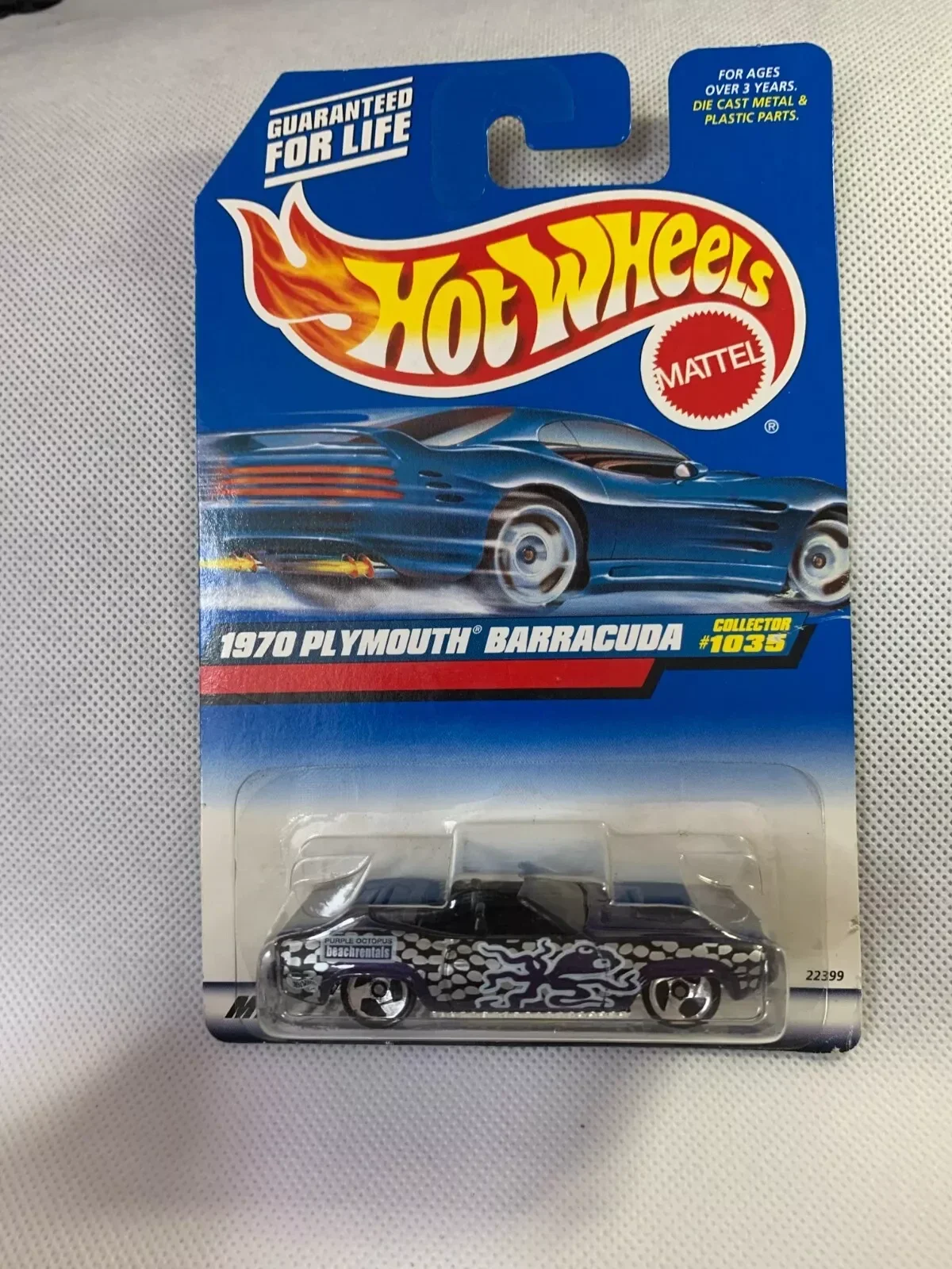 1998 Hot Wheels 1970 Plymouth Barracuda #1035 Purple Octopus Beach Rentals 1:64