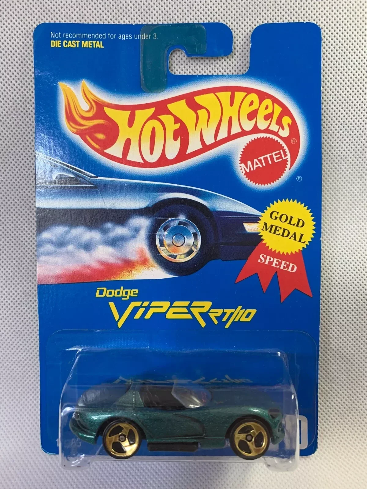 Hot Wheels Green Dodge Viper RT/10 3-Spokes Gold Metal Speed 1992 Blue Card #210