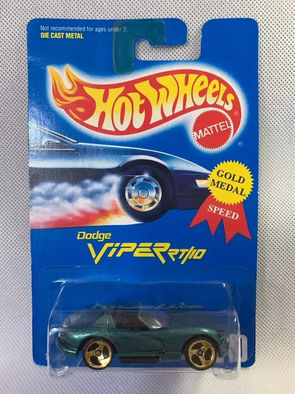 Hot Wheels Green Dodge Viper RT/10 3-Spokes Gold Metal Speed 1992 Blue Card #210